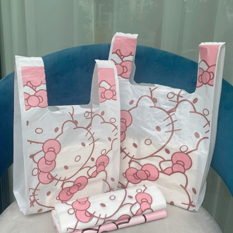 White Kitty Cartoon Plastic Bag for Multi-purpose Takeout and Storage