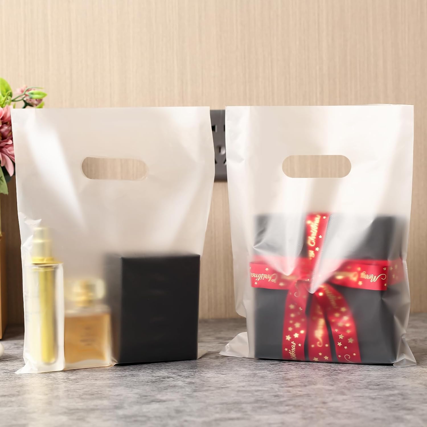Frosted Transparent Die Cut Shopping Bags
