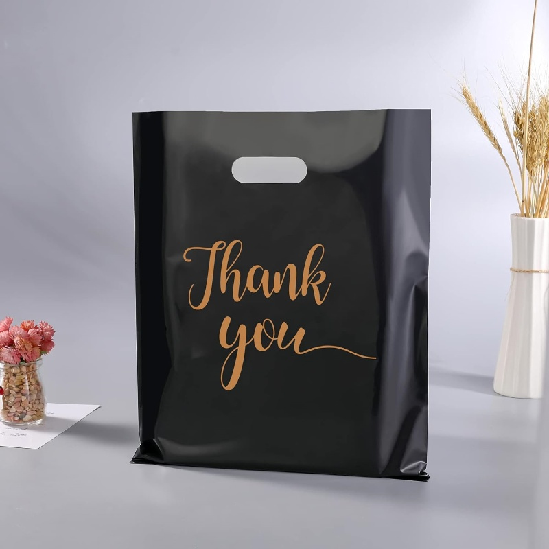 Black Color Thank You  Logo Print Plastic Shopping Bags